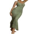 thumbnail image 1 of Women‘s Bodycon Dress Sleeveless Strappy Cut Out Ruched Mesh Ruffle Hem Fishtail Mermaid Maxi Dresses, 1 of 9