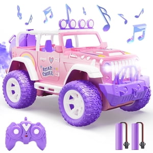 Deerc Pink RC Car with Fog Mist & LED Lights, 1:16