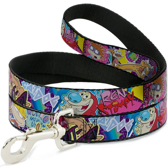 Nickelodeon Pet Leash, Dog Leash, Nick 90s Rewind Characters and Logo Collage, 4 Feet Long 1.0 Inch Wide