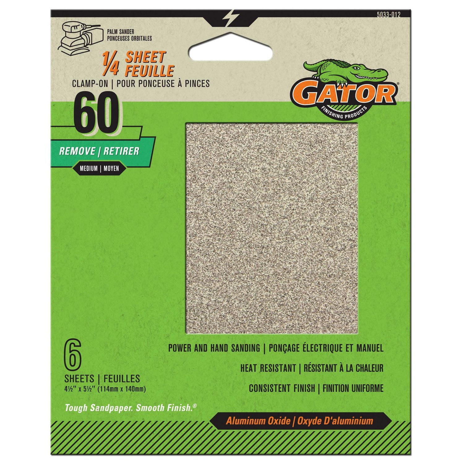 Gator 1/4 feuille de ponçage abrasive, grain 60 paquet de 6