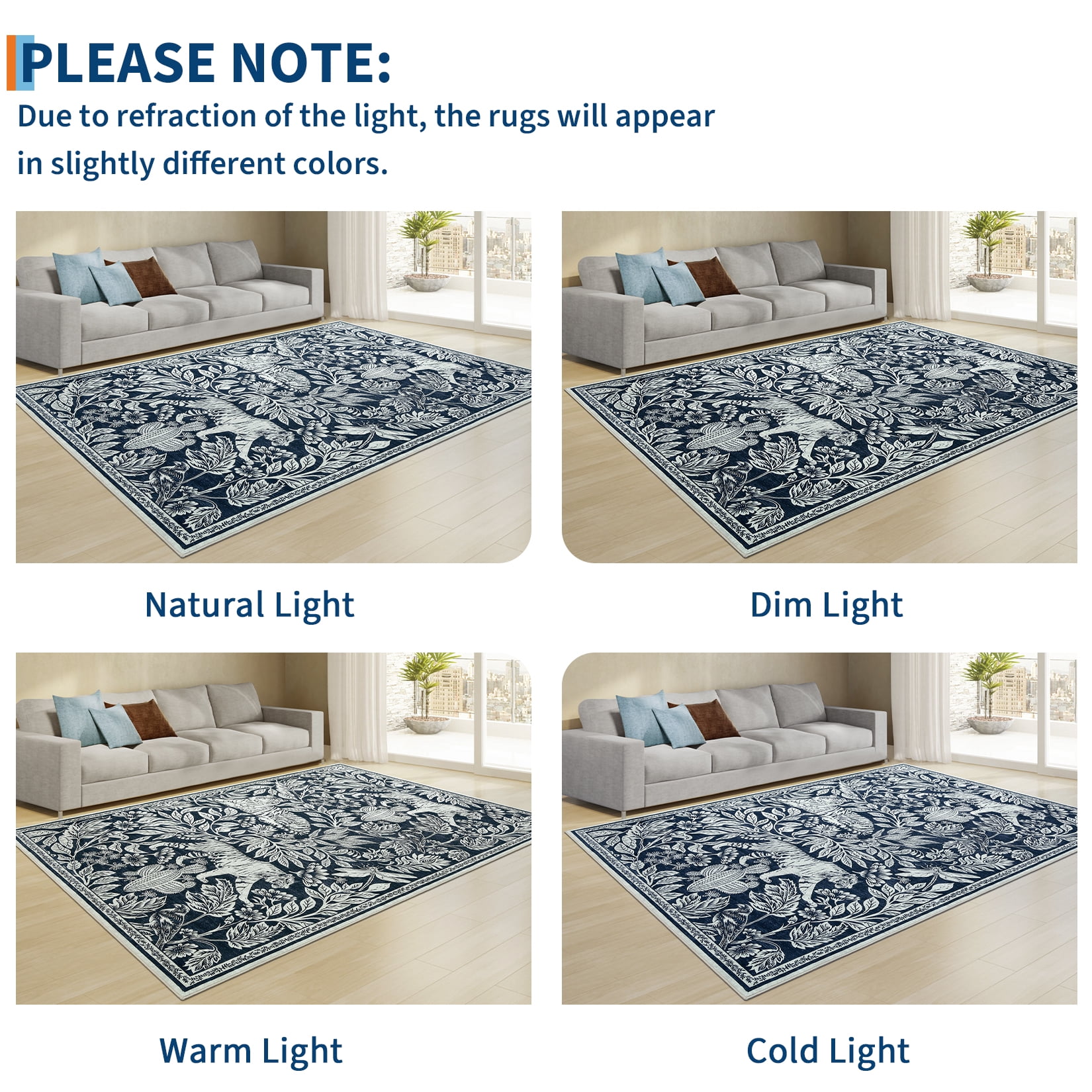 Garvee 8x10 Modern Abstract Print Rugs, Washable Living Room Rug Non Slip Non-Shedding Forest Tiger Floor Rugs Carpet, Soft Stain Resistant Indoor Rug for Dining Room Bedroom, Blue
