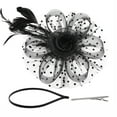 thumbnail image 5 of Kentucky Derby Mesh Ribbons Cocktail Flower Feathers Fascinator Hat w/ Hair Clip, Black, 5 of 8