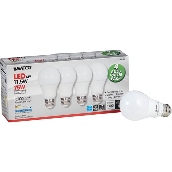 Satco S28770 Medium Light Bulb in White Finish, 4.38 inches, Frosted