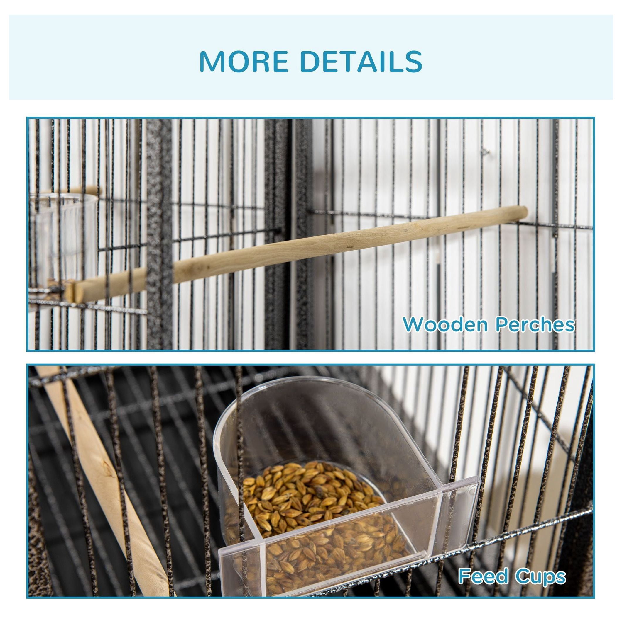 65" Large Rolling Bird Cage, Metal Bird House with Stand - Indoor Parrot Cockatiel Bird Cages for Small Medium Birds, Detachable Cage w/Wheels