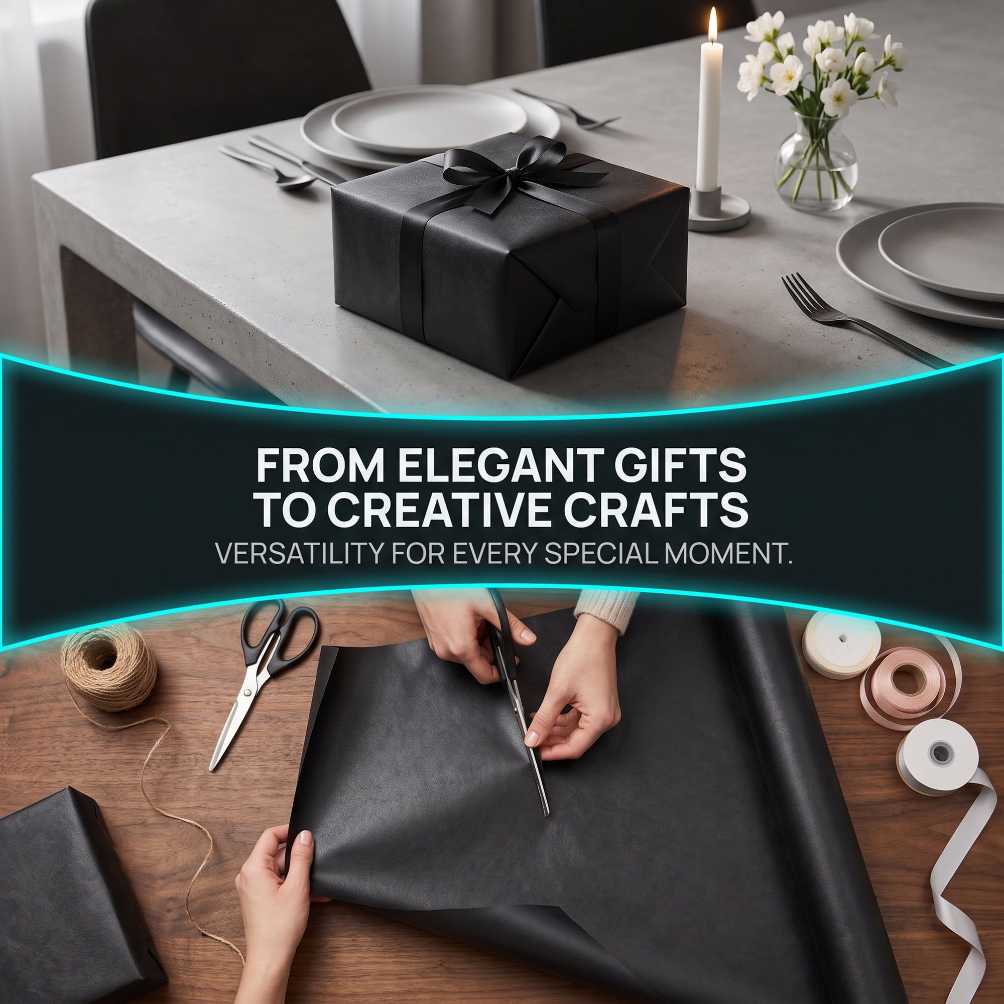 Unique Bargains 3Pcs Heavyweight Matte Gift Wrapping Paper Black 27.6" x 19.7"