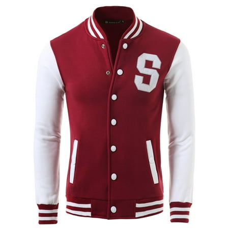 Unique Bargains Men's Long Sleeves Letter Pattern Button Front Varsity