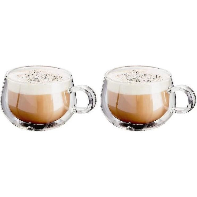 Tazas de café de vidrio de doble pared con asa, 50 ml/150 ml/280 ml, juego de 2