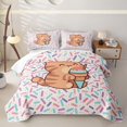 thumbnail image 2 of Manfei Cartoon Cat Twin Quilt Set, Ice Cream Animal Twin Coverlet Set, White Pink, 2-Piece, 1 Bedspread and 1 Pillowcase, 2 of 7