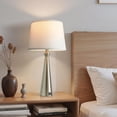 thumbnail image 3 of Set de 2 lámparas de mesa modernas Seealle, color plateado, con USB C+A de 3 vías, 3 of 9