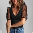 thumbnail image 4 of Lpmadey Women's Mesh Puff Sleeve Tops Sexy V Neck Sheer Short Sleeve Blouses Solid Color Slim Fit Casual Party Date Night T-Shirts, 4 of 5