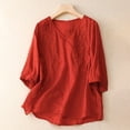 thumbnail image 2 of Outfmvch Linen Shirt Women Cotton Linen Short Sleeve Short Sleeve Beach Tees Linen Tops for Women Cotton Linen Floral Print Linen Shirts Red M, 2 of 8