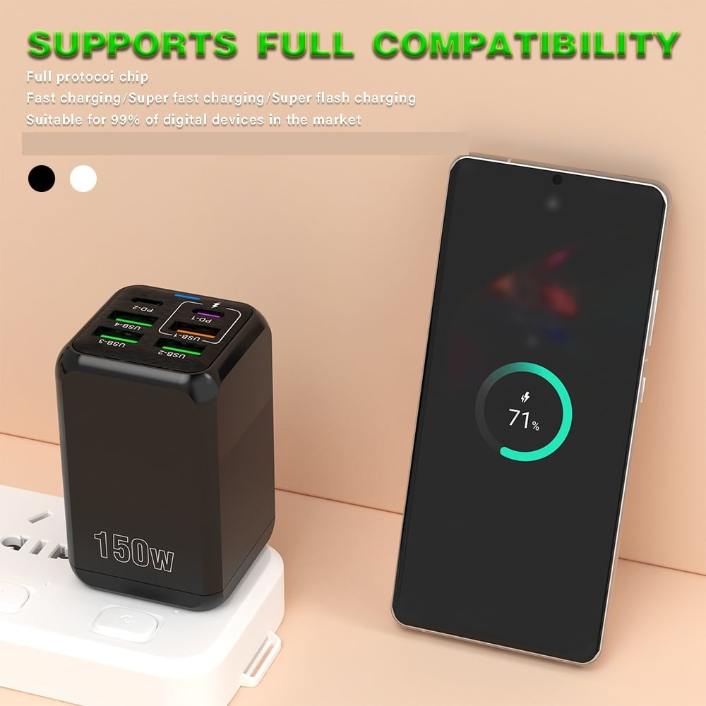 150W 6 Ports Pd QC 4.0 Usb C Fast Charger Wall Adapter Super Fast Charging ,Fast Charging Devices
