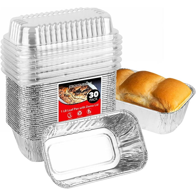 Disposable Aluminum Mini Loaf Pans with Lids, 1 lb (30 Pack) Foil