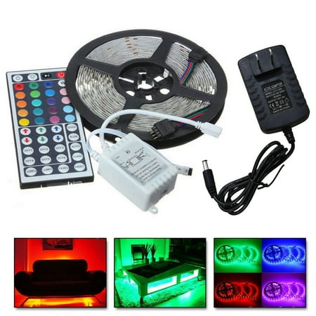 

5M RGB 5050 Non Waterproof LED Strip light SMD 44 Key Remote 12V Supply Power hanitom