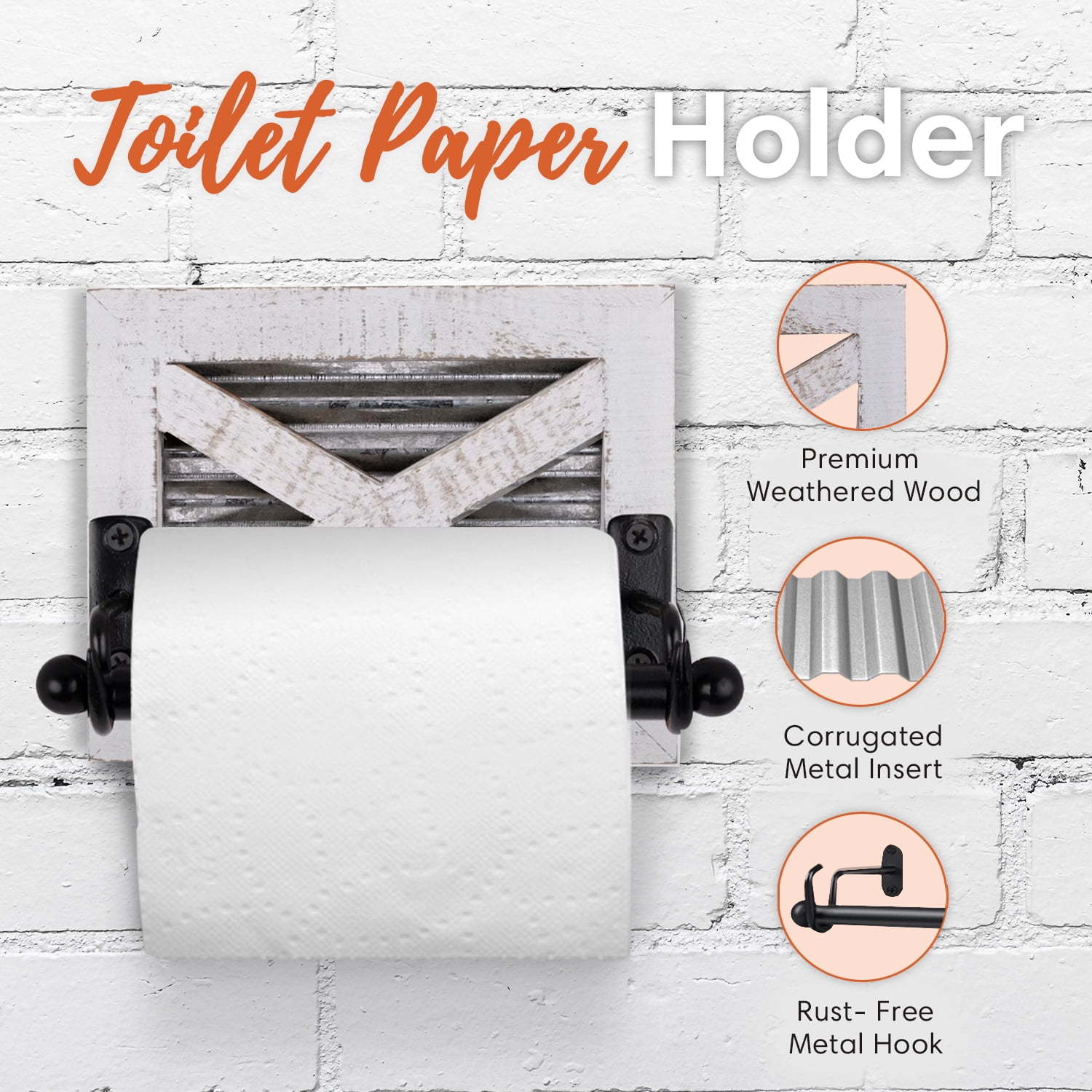 Autumn Alley Farmhouse Toilet Paper Holder and Towel Ring, Wall Mount, 2 Set - Farmhouse Wall Toilet Paper Holder & Bathroom Hand Towel Holder Decor, Rustic White