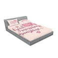 thumbnail image 2 of Ambesonne Saying Fitted Sheet & Pillow Sham Set, Sleeping Pink Cat and Text, Queen, Peach Violet, 2 of 2