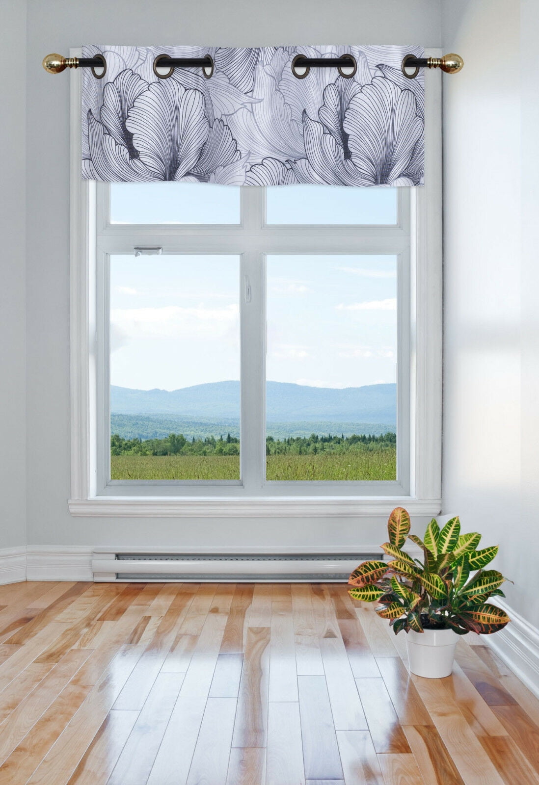 LUXURY VALANCE KITCHEN BATHROOM DÉCOR WINDOW BIG FLOWER FLORAL BLACK