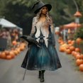 thumbnail image 3 of Halloween Dresses for Women, Long Sleeve V-Neck Halloween Midi Dress Graphic Printed A-Line Fancy Dress Witch Costume Outfit for Party Carnival, 3 of 6