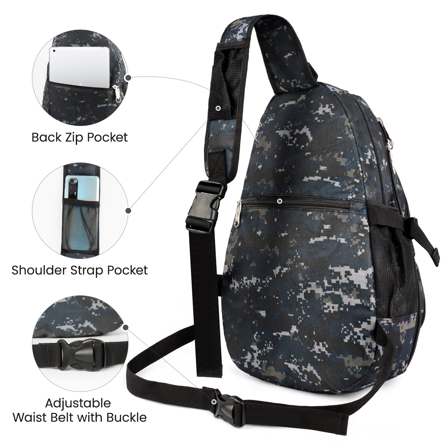 New York Xpress Camo Sling Bag Expandable 14–25L Daypack for Travel Hiking Cycling, Navy,118
