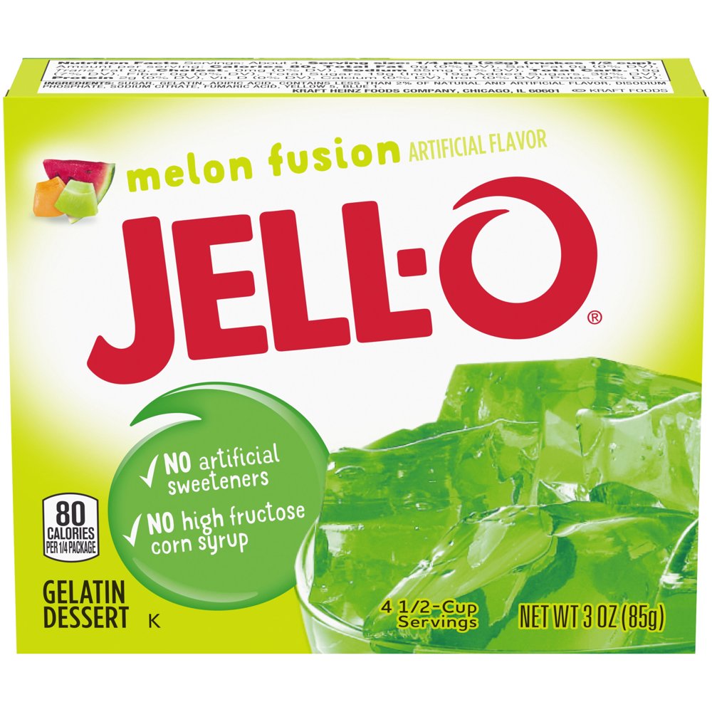 JellO Melon Fusion Gelatin Dessert Mix, 3 oz Box