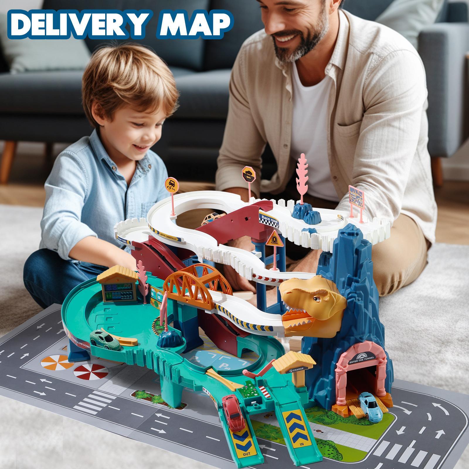 NETNEW Dinosaur Race Track Playset with 4 Mini Racers photo 3