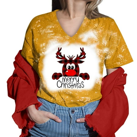 

NECHOLOGY Top Womens plus Size Women Christmas Printed Shirt For Womens Casual Short Tie Dye Halloween Top Pajama Shirt Yellow Small
