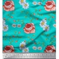 thumbnail image 1 of Soimoi Cotton Poplin Fabric Leaves & Daisy Floral Print Fabric by Yard 42 Inch Wide, 1 of 1