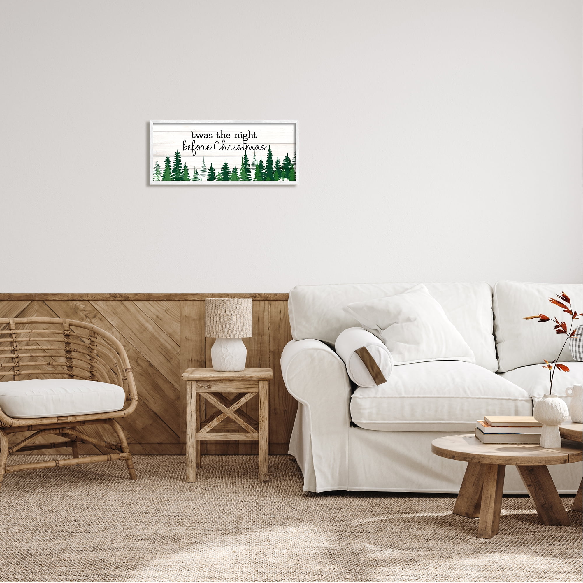 Stupell Industries Night Before Christmas Trees Holiday Painting White Framed Art Print Wall Art, 24 x 10