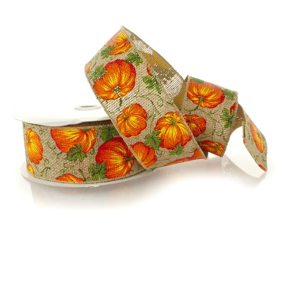 Ribbon Traditions 2 1/2" Wired Ribbon Pumpkins on Natural Burlap 10 Yards