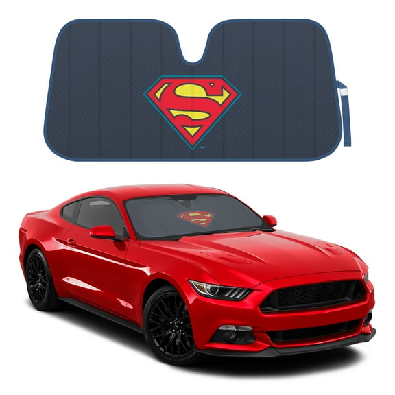 BDK Warner Bros DC Comics New Superman 2022 Car Accessories, Accordion Folding Windshield Sun Shade, UV Block Double Bubble Car Window Shades, 58 x 27 in, Keeps Vehicle Cool, Protects from Sun Damage