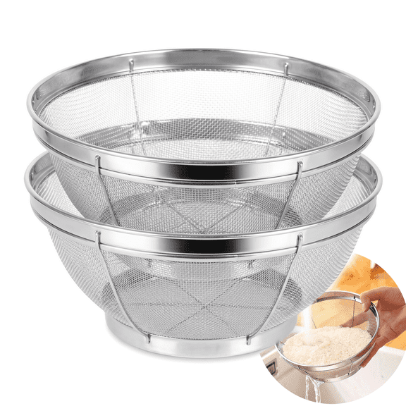 2Pack Stainless Steel Rice Strainer – Fine Mesh Strainer, Large Capacity Colander, for Rice/Yogurt/Fruits & Vegetables
