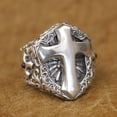 thumbnail image 3 of Details 925 Sterling Silver Cross Shield Punk Ring TA457 US Size 15, 3 of 14