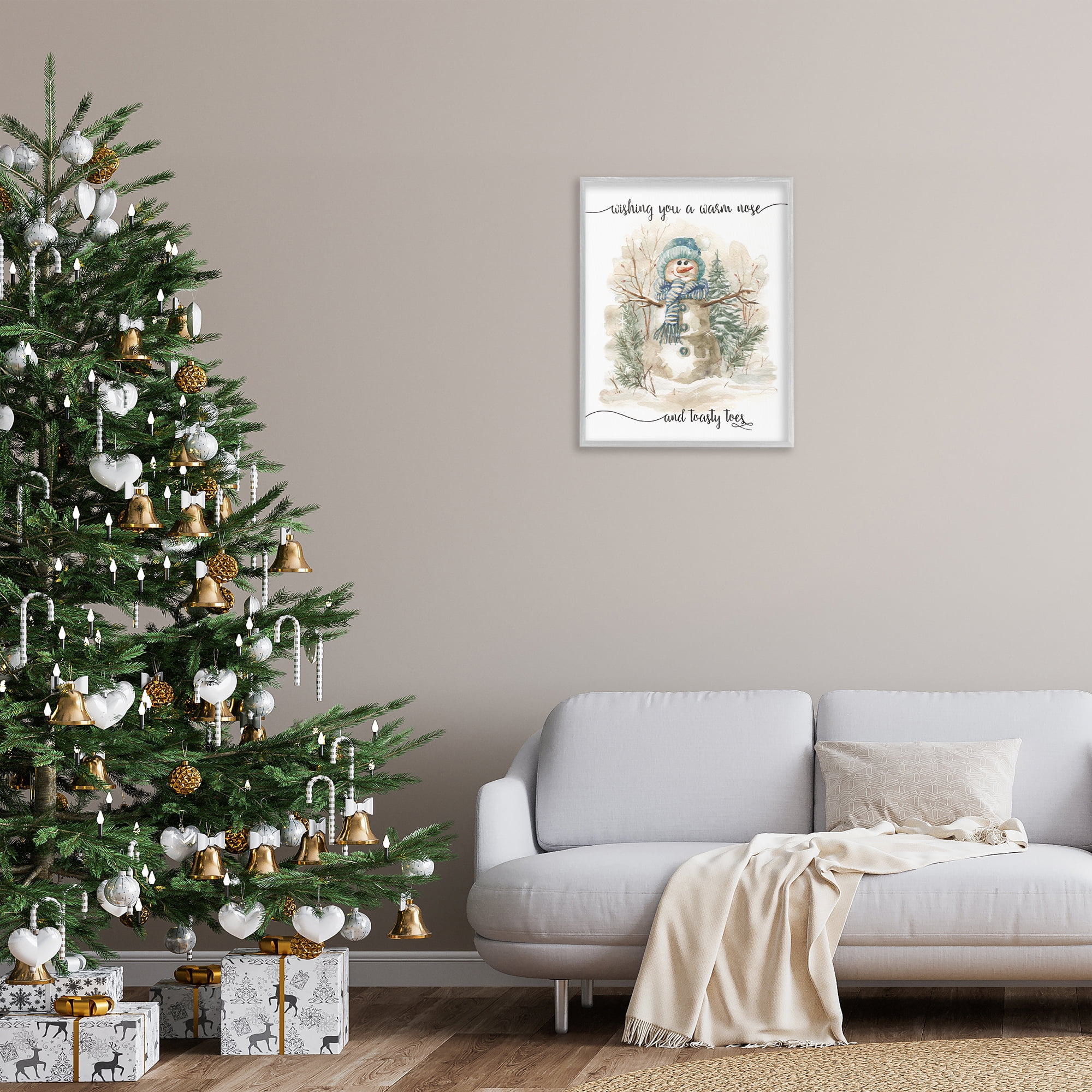 Stupell Industries Warm Nose & Toasty Toes Holiday Painting Gray Framed Art Prints Wall Art, 24 x 30