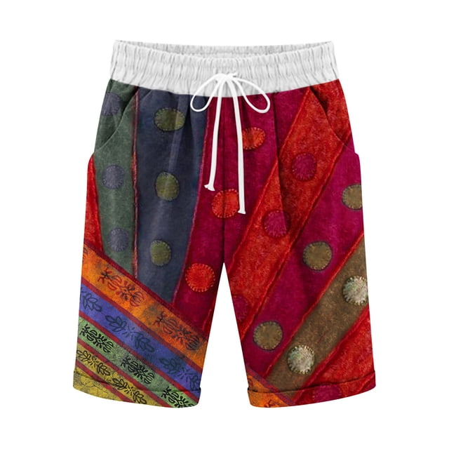 Pantalones Cortos Casuales de Poliéster Ligeros con Cordón Impreso de Cinco Puntos para el Verano Diario