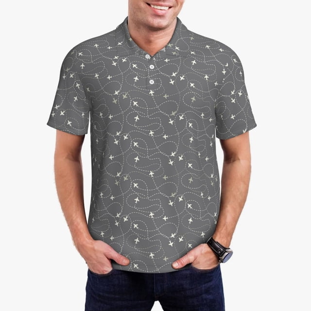 Fotbe Airplane Routes Around The World Camiseta Polo de Golf para Hombre con Estampado – Camisa Deportiva Transpirable con Cuello Abotonado-Small