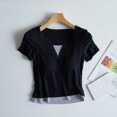 thumbnail image 1 of Pijama de manga corta para mujer, de verano, ligero y transpirable, con almohadillas para el pecho y camisetas de manga corta. Pijama de poliéster para mujer., 1 of 3