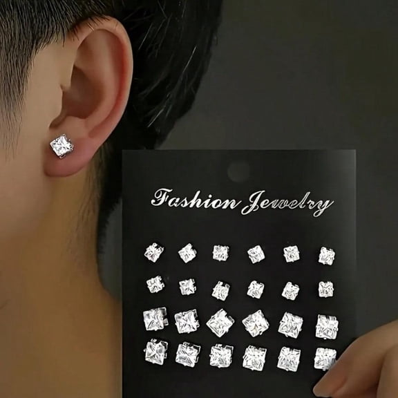 24 Pcs/Set Minimalist Stud Earrings Set For Women Men, Mixed Punk Geometric Zirconia Ear Studs, Glamorous Party, Festival, Vacation, Music Event, Couple, Party, Date,  casual daily jewelry gifts