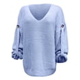 thumbnail image 5 of VISALY V Neck Pullover Sweater Knit Sweater Womens Fall Sweaters 2024 Chunky Loose Long Sleeve V Neck Oversized Casual Knit Pullover Tops Crochet Sweaters Womens Sweatshirts Women Pullover Blue M, 5 of 7