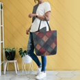 thumbnail image 4 of FORMRS Womens Canvas Tote Bag with Zipper Inner Pocket Shoulder Handbag, Red Tartan Pattern, 4 of 7