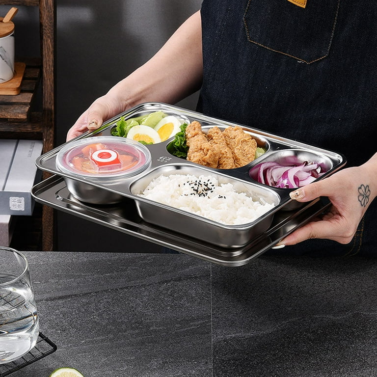 Stainless Steel Divided Dinner Plate with Lid for Home Restaurant