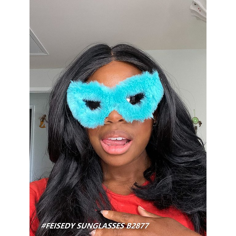 FEISEDY Women Plush Fuzzy Cat Eye Sunglasses Punk Soft  display picture 1