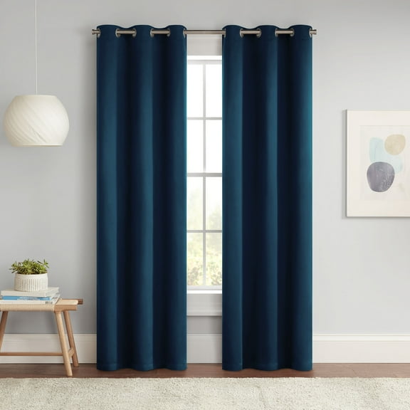 Eclipse Blackout Curtains, Darrell Thermaweave Grommet 37 in x 84 in Curtain Panel in Indigo, Sold as a Single Curtain Panel