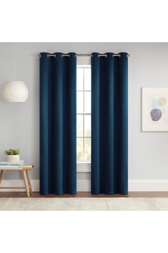 Blackout Curtains, Darrell Thermaweave Grommet 37 in x 54 in Curtain Panel in Indigo, Sold as a Single Curtain Panel