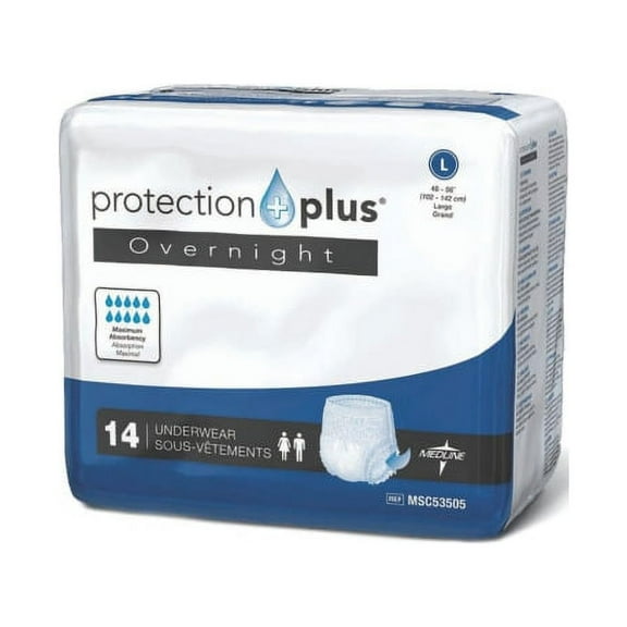 Protection Plus Overnight Protective Underwear, Large, 40 - 56", White, Bag Of 14, Case Of 4 Bags