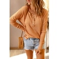 thumbnail image 1 of Women's Orange Waffle Knit Henley Top, 1 of 1