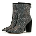 thumbnail image 5 of Juosiy Rhinestone Ankle Boots for Women Chunky Heel Sparkly Dressy Short Booties with Back Zipper, 5 of 9