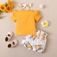 thumbnail image 3 of NZRVAWS Toddler Baby Girl Outfit Set Ruffle Fly Sleeve Crew Neck Solid Color Top Floral Bow Shorts with Headband Baby Girl Summer Clothes 2-3 Years, 3 of 8