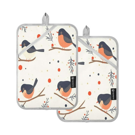 

Two Pieces Of Square Heat Insulation Pad Oven Mitts 7x9.8 Inch Oven Microwave Kitchen Cooking Baking Little Black Bird Christmas