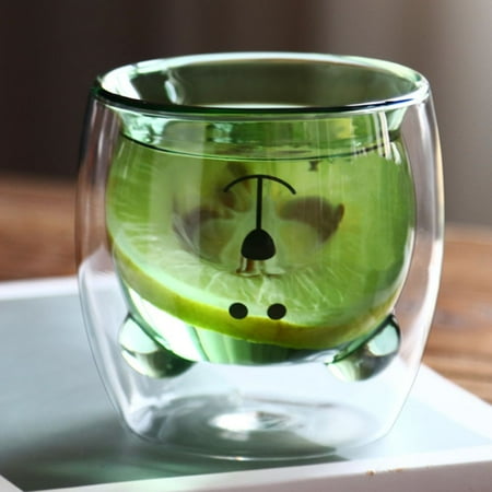 

300ML Gift Cartoon Bear Animal Juice Milk Cup Coffee Glass Mug Clear Double-layer GREEN