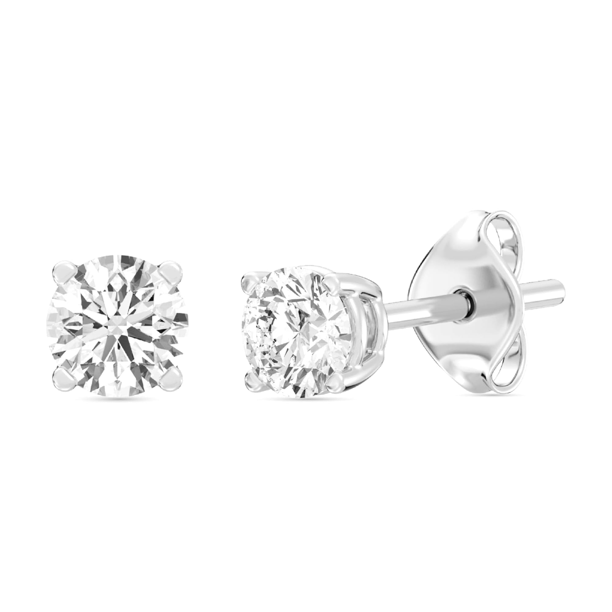 Gilded 1/2 Carat Total Weight Lab-Grown Diamond 10KT White Gold Stud Earrings for Women | Hypoallergenic Fine Gold Jewelry | 4-Prong Basket, Push Back Nut | SI1 Clarity, F Color, Round Cut